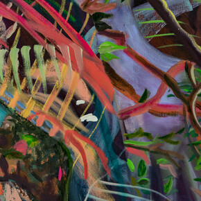 Maia Cruz Palileo, The Sleeping Mountain (detail), 2023, flash and oil on canvas. Courtesy of the artist and Monique Meloche Gallery