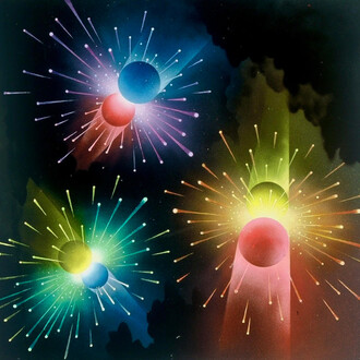 Antonio Petrucelli (1907-1994), Colliding Planets, Life Magazine published, “The World We Live In," November 7, 1953, 12x11 inches, gouache on board, estate stamp verso. Courtesy of Helicline Gallery