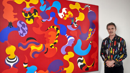 The artist Mauro Perucchetti with one of his paintings