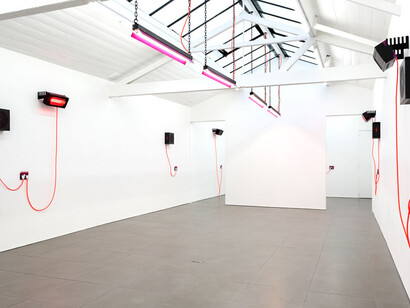 Natalie Dray, Cool Neutral, 2015, 5 Bladed Dynamic Aluminium Fan, Multifit Motor 3 core 1mm Flex, Rugged Plug Top, Powder Coated Steel + extended life, 1300rpm 10W / 50Hz Face-Lift Contactum V1, 2015 2 Gang Double Switched Socket, Aluminium, Brass, Steel, Powder Coat + 2 pole and thermoset + 25 year guarantee, replaceable 220-250V. Image courtesy the artist and Cell Project Space, London. Photo: Mariell Amélie