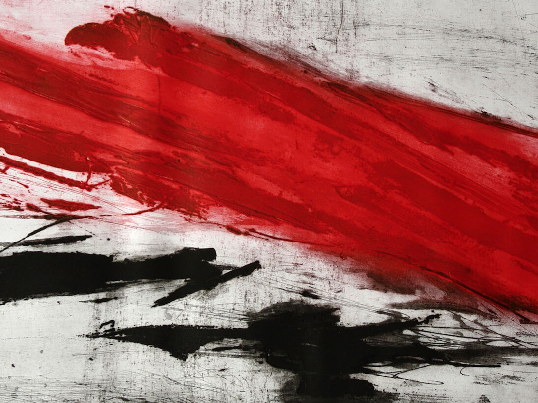 Salvatore Lovaglio, Striscia di fuoco, 2007, acquatinta e carburundum, 89 x 164 cm