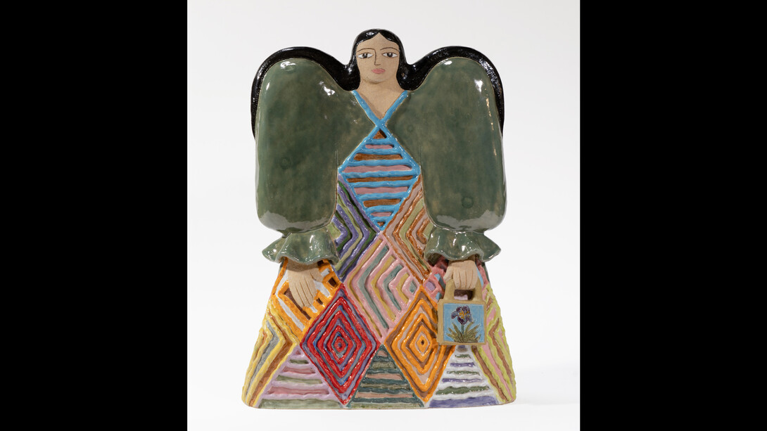 Maryam Yousif, Habibti in Sequence Dress, 2023, glazed stoneware, 21x15x5 1⁄2 inches. Courtesy of the artist and The Pit Gallery