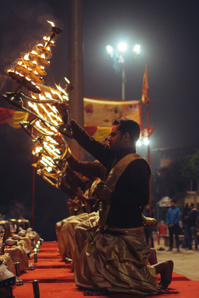 Men Performing a Ritual, Varanasi, UP, India