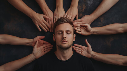 A man lies down in a relaxed posture, symbolizing emotional healing and quiet self-reflection