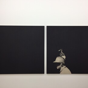 João Vilhena, Lettre d’ivoire, 2017, pierre noire on grey cardboard, Diptych, 101 x 202 cm. Copyright the artist, Courtesy Galerie Alberta Pane.