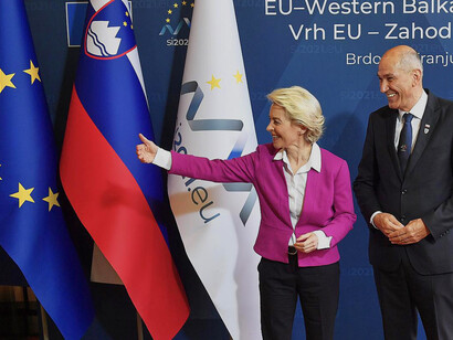 Slovenia's Prime Minister Janez Jansa and President of EU Commission Ursula von der Leyen
