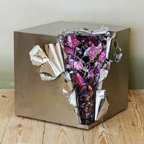 Maria Pergay, Secret Cube, 2013, Stainless steel, bronze with copper leaves, 20.63 H x 21.75 x 20.88 inches, 52.4 H x 55.2 x 53 cm, Edition of 8