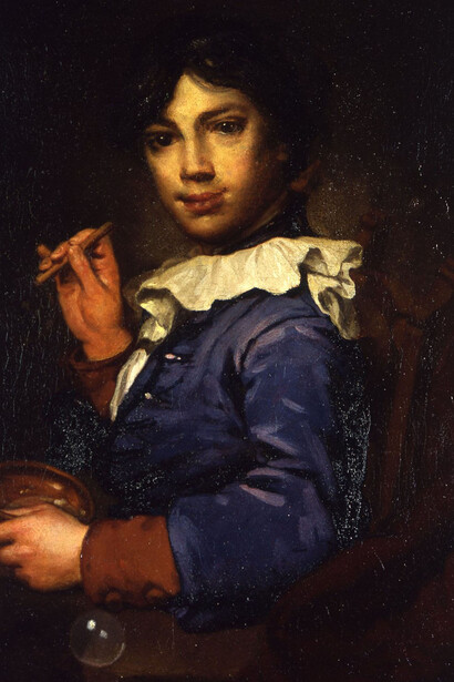 Vittore Ghislandi, detto Fra’ Galgario, Ritratto di fanciullo con bolle di sapone, XVII - XVIII sec., olio su tela, cm 75,2 x 60,9 x 2,3 con cornice, cm 101 x 87,5 x 8, Collezione Koelliker