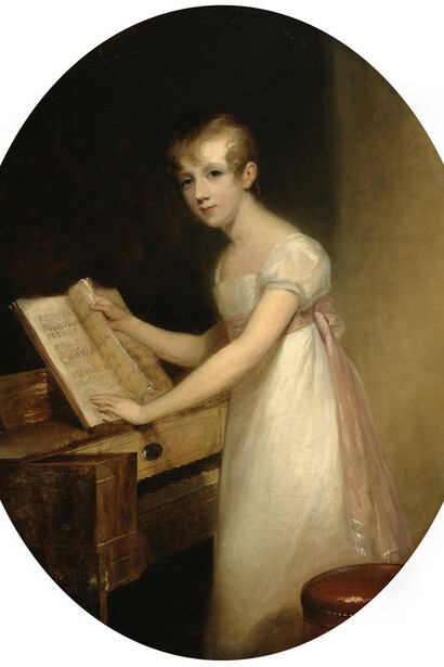 Thomas Sully
American, born England, 1783‒1872
Miss Martha Levy at the Spinet
1810
Oil on panel
23 1/16 x 18 in. (58.6 x 45.7 cm)
Sidney and Lois Eskenazi Museum of Art, Morton and Marie Bradley Memorial Collection