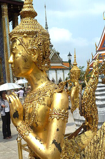 A Kinnara statue, the half-bird, half-man celestial being, at Wat Phra Kaew, Temple of the Emerald Buddha, Bangkok, Thailand