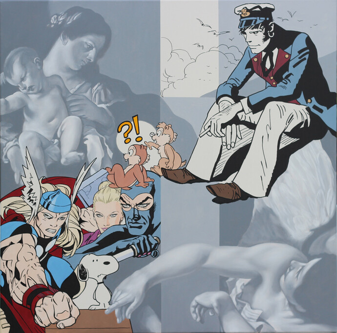 Silvio Fiorenzo, Omaggio a Pratt, 2015, 100 x 100 cm, acrilico su tela