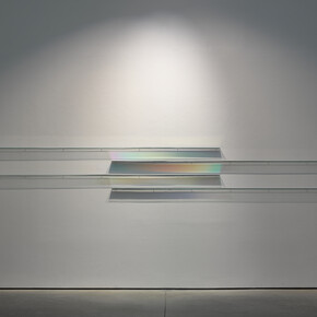 Gone but not Forgotten, 1969, Glass shelves coated with inconel, 4 shelves, each: 110 x 2 x 3/8 in. (279.4 x 5.1 x 0.6 cm)

