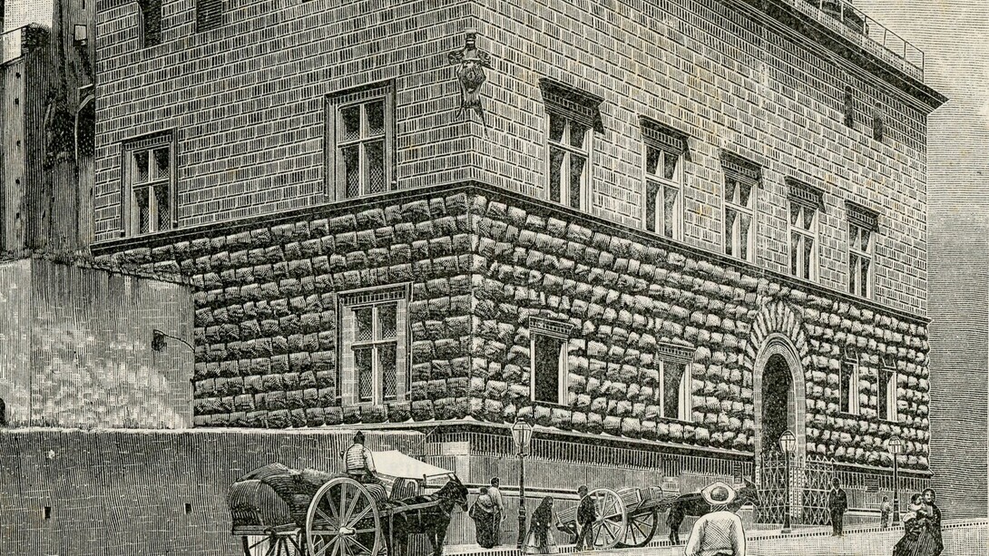 Napoli: esterno del Museo Civico Filangieri (xilografia) del 1894, di Strafforello Gustavo, in "La patria, geografia dell'Italia". Napoli, Italia