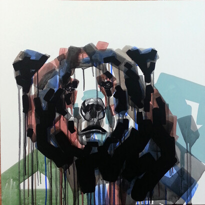 Chad Hasegawa, Little Blue, Acrylic on wood panel, 24″ x 24″
