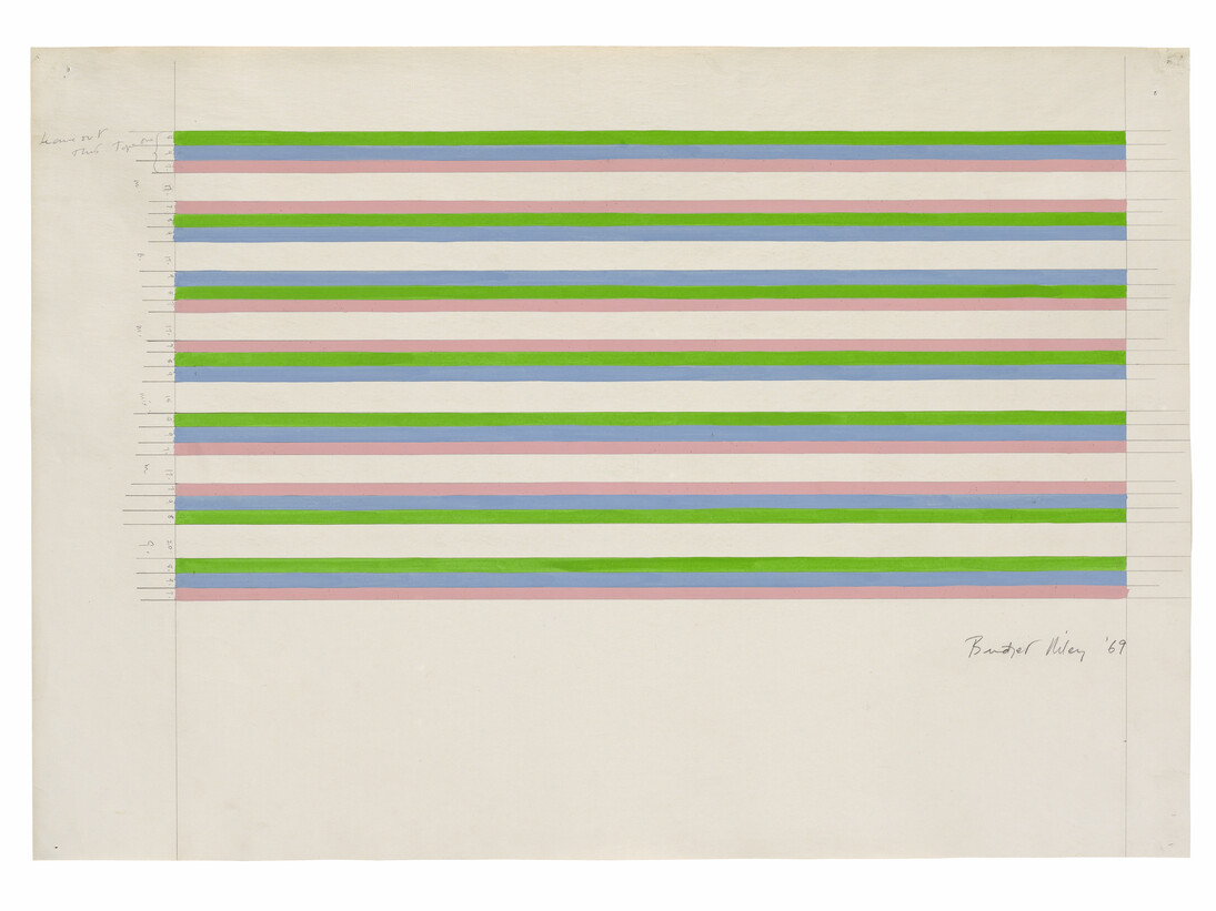 Bridget Riley, Untitled [Related to 'Persephone'], 1969, Pencil and gouache on graph paper, 18 7/8 x 26 3/4 inches (47.8 x 67.9 cm) © Bridget Riley 2014. All rights reserved. Courtesy David Zwirner, London