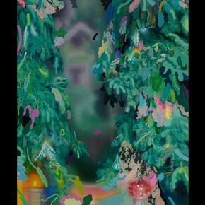 Leon Benn, You See I Have Not Forgotten, 2023, oil, oil stick, acrylic, and fabric dyes on linen, 63x52.5 inches. Courtesy of the artist and David B. Smith Gallery