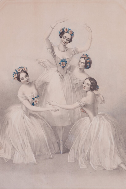 Alfred Edward Chalon, Pas de Quatre: Carlotta Grisi, Marie Taglioni, Lucile Grahn & Fanny Cerrito),1845, Hyogo Performing Arts Center, Kenji Usui Ballet Collection


