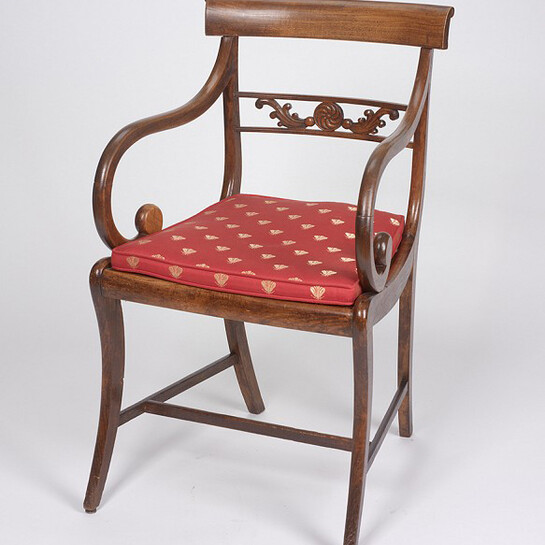 Unknown artist, Chinese, China, Armchair, ca. 1805, Asian hardwood, cane, 98.4 x 55.9 x 50.8 cm (38 3/4 x 22 x 20 inches)
Museum purchase:Gift of Mrs. Carolyn C. Brooke in memory of General and Mrs. Everitte Saint John Chaffee Collection of the Heritage Trust of Rhode Island 1999.57.2