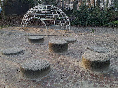 Igloo and round stone structures by Aldo van Eyck in Vondelpark, Amsterdam, Netherlands