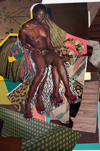 Mickalene Thomas, Marie with Four Legs, 2014, Photographie et collage sur carton, Color photograph and paper collage on archival board, 75,5 x 61 cm, Courtesy Mickalene Thomas & Galerie Nathalie Obadia Paris/Bruxelles. Copyright: Mickalene Thomas Studio