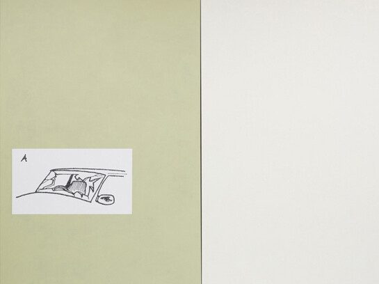 Oliver Osborne,
A, 2014,
Silkscreen, paper and oil on linen,
230 x 264 cm
