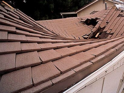 A concrete tile roof after an earthquake