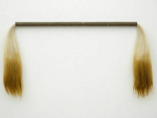 Jay Heikes, County Line, 2013, Dyed horse hair and steel, 46 x 23 x 2 1/2 inches 116.8 x 58.4 x 6.4 cm, Courtesy of Marianne Boesky Gallery, New York.