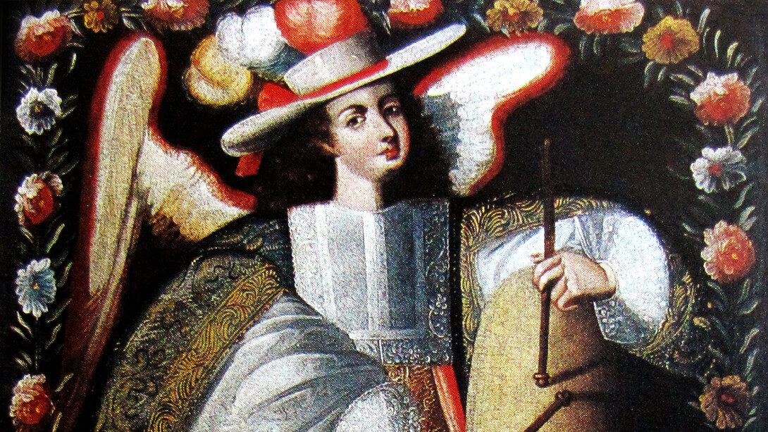 Imagen del Ángel Hosiel, Iglesia de San Francisco de Paula, Uquía, Jujuy, Argentina. Las pinturas de ángeles arcabuceros constituyen una de las expresiones más singulares del arte colonial andino