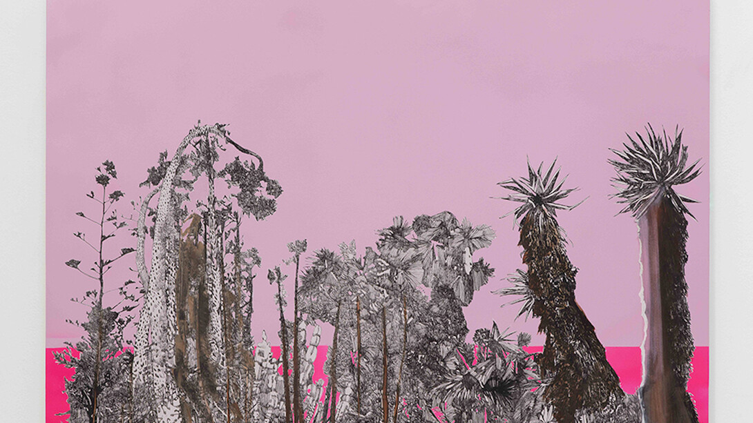 Cactus Trash and Treasure, 2016, ink and oil on wood panel, 91,44 x 121,92 x 05 cm (36 x 48 x 2 in.). Courtesy of galerie Art : Concept