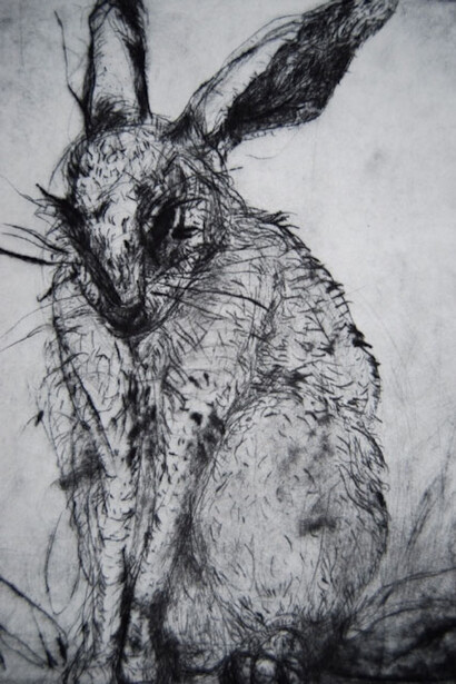 Nicole Etienne, Naughty, dry point etching, 10 x 8 inches