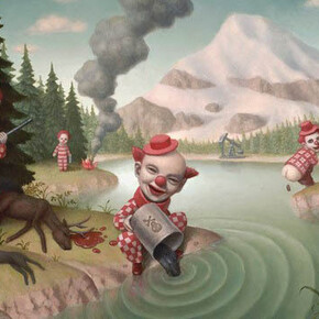 'Red Clowns in a Landscape' (detail) by Marion Peck