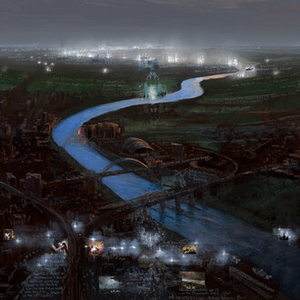 Stephen Hannock, Northern city renaissance. The river Tyne with the launch of the Eppleton hall (detail), 2026. Courtesy of Berggruen Gallery