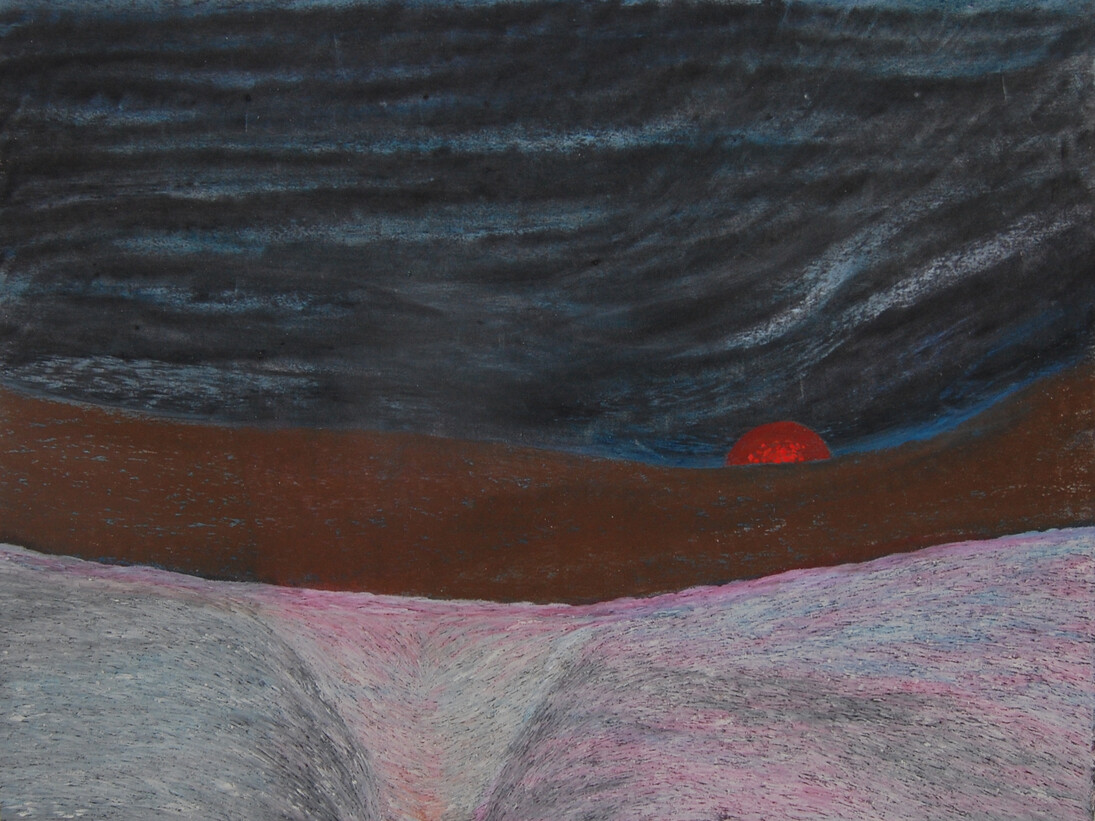 Robyn O’Neil, Time Field, 2014, Graphite and oil pastel/paper, 15 x 11 1/2 in. Courtesy: Susan Inglett Gallery, NYC.