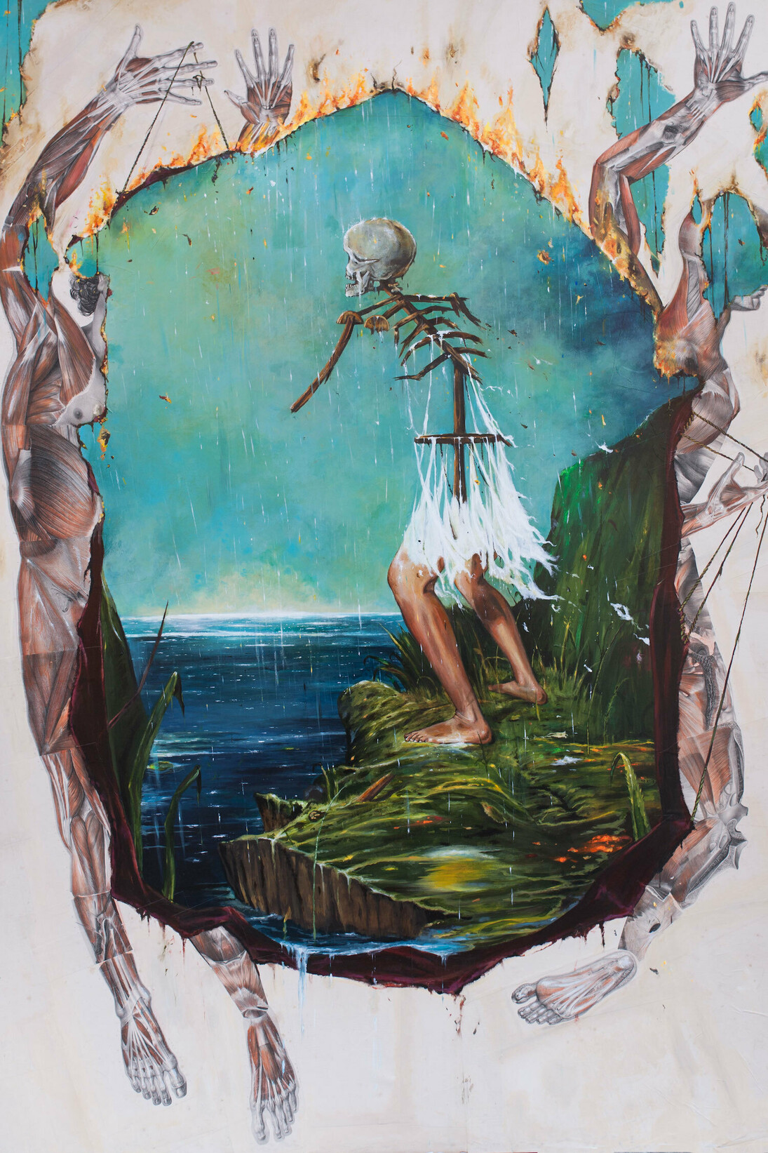 Troels Carlsen, Coast (Otherworld). 2017, Acrylic on collage of antique anatomy prints 220x 160 cm. Courtesy of V1
