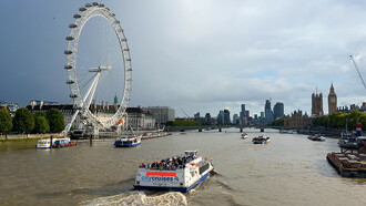 The London Eye in London, UK, is a giant Ferris wheel on the South Bank of the River Thames