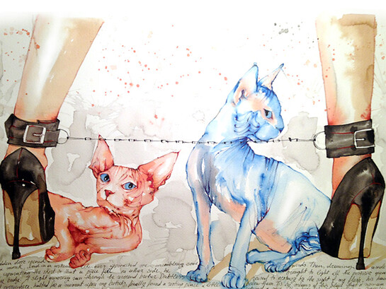 Demi Kaia, Sphynx, Andrew & Alfred, ink & pencil on paper, 70 x 85 cm