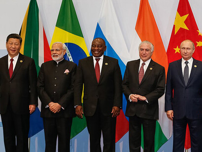 Xi Jinping, Narendra Modi, Cyril Ramphosa, Michel Temer y Vladimir Putin. Los BRICS se presentan como un bloque alternativo al capitalismo basado en la divisa estadounidense