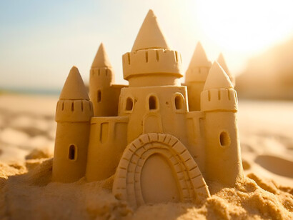 A breathtaking sand castle graces the shoreline, a testament to the artistry and beauty found along the sandy expanse of the beach