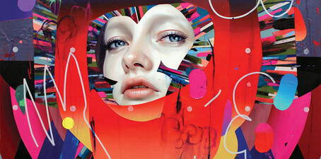 Erik Jones, PS36, 91x91cm. Color pencil, Water-Soluble Wax Pastel, Acrylic, Adhesive White Vinyl on Rives bfk paper mounted to panel