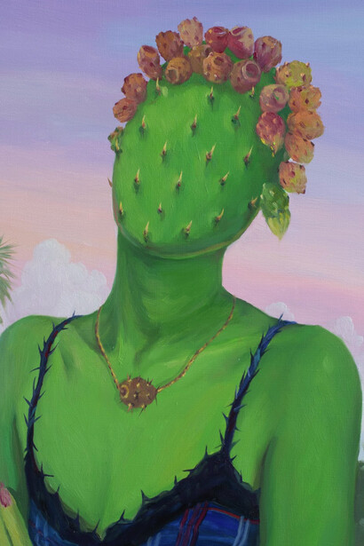 Jingyi Wang, Chill (detail), 2023. Oil on panel, 14 x 11 in. Courtesy of VLAB Gallery