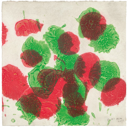 Howard Hodgkin, Spots before my eyes, 2014, Hand-painted carborundum relief, Paper and Image 48.0 x 48.0 cm, Edition of 20, courtesy the artist and Alan Cristea Gallery, London