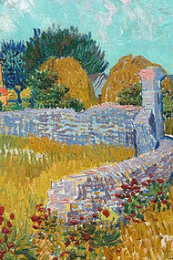 "Farmhouse in Provence" artwork by Vincent van Gogh, painted in February 1888 in Arles, in the south of France