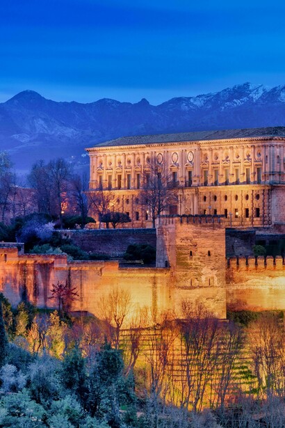 View of the Alhambra in the evening, Granada, Spain