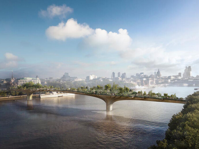 Thomas Heatherwick, Garden Bridge, 2012 - Heatherwick Studio, rendering: Arup. Rendering of Heatherwick Studio, Garden Bridge, London