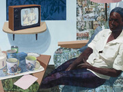 Njideka Akunyili Crosby, Super blue omo (detail), 2016. Courtesy of Norton Museum of Art