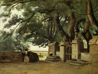 Breton Landscape, A Gate in the Shade og Large Trees, Jean-Baptiste Camille Corot