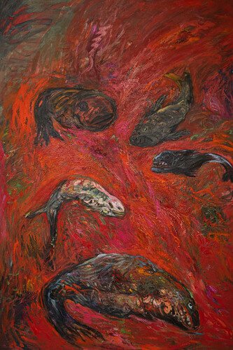 Miriam Beerman, The Plagues (River of Blood) 1986, 98in x 63in