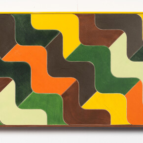 Mark Sengbusch,
Canopy, 2023.
Acrylic on Wood Tiles on panel with Artist frame,
22 x 34 inches (55.9 x 86.4 cm). Courtesy the artist and Cristin Tierney Gallery, New York