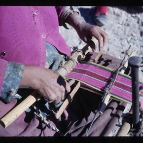 Grace Goodell. Coca bag, being woven in Oruro, Bolivia, 1968. Courtesy of the Division of Anthropology, American Museum of Natural History.