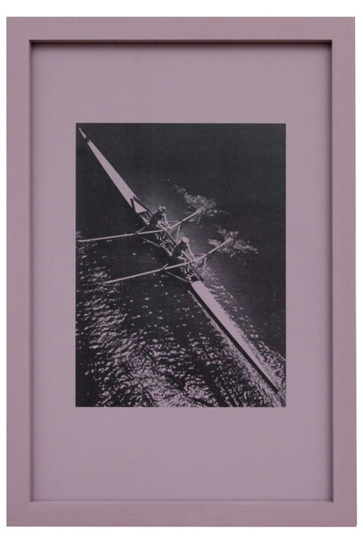 Rachel Libeskind, Naked girls enjoying a boat trip, 2023, printed color aid sheet in artist frame, 9.25x6.5 inches, unique. © Rachel Libeskind; Courtesy of signs and symbols, New York